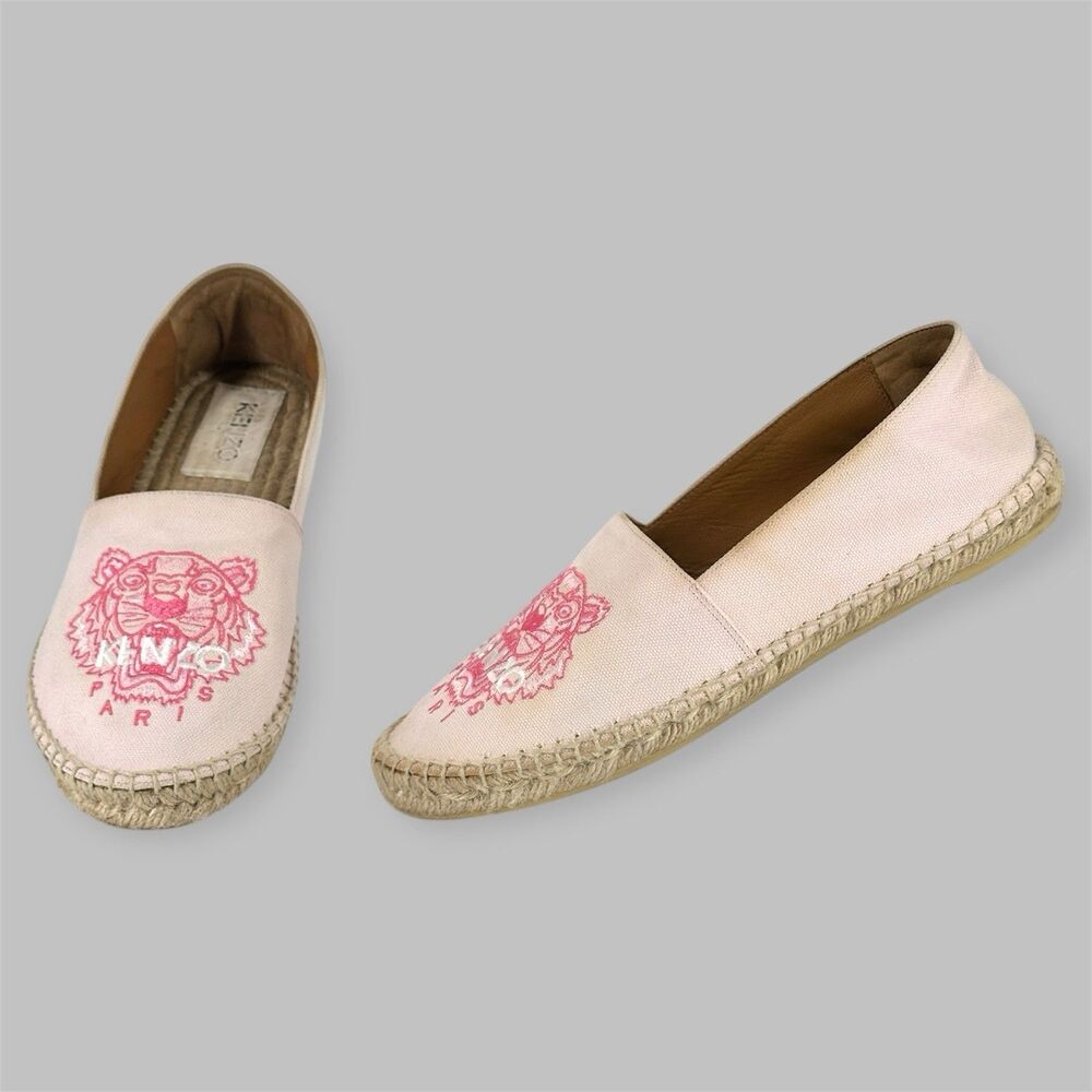 KENZO Paris Tiger Embroidered Canvas Espadrille Flats | Pink Size 39 / US 7.5